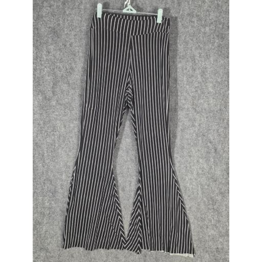 L&B Lucky & Blessed Womens Black White Pinstripe High Rise Flare Pants Small